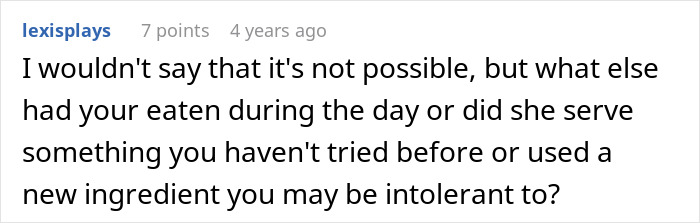 A person gets violently sick after MIL's birthday dinner, suspects why.