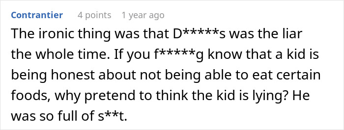 A comment about a kid faking a food issue and a boyfriend regretting testing it.