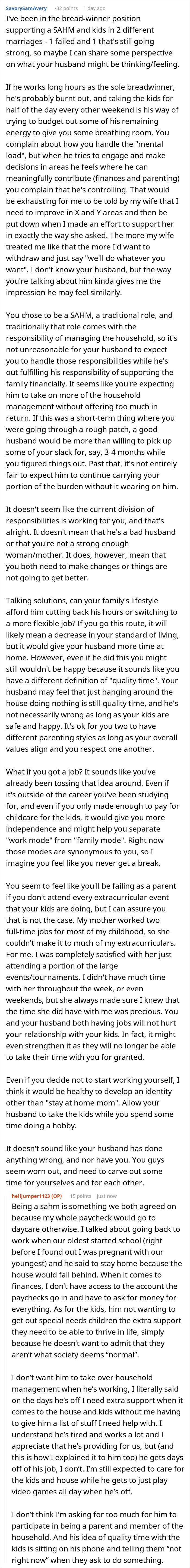 Lengthy comment on wife&rsquo;s burnout and husband&rsquo;s role in family dynamics