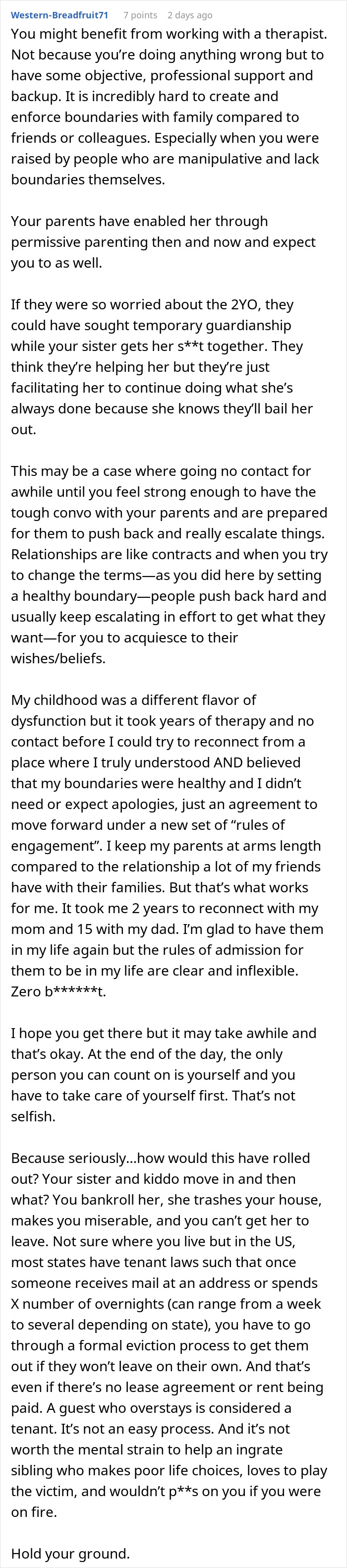Therapist advice and boundary-setting in family betrayal case