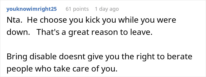 Wife Tries To Be Understanding Of Her Disabled Husband But Finally Has Enough Of Him