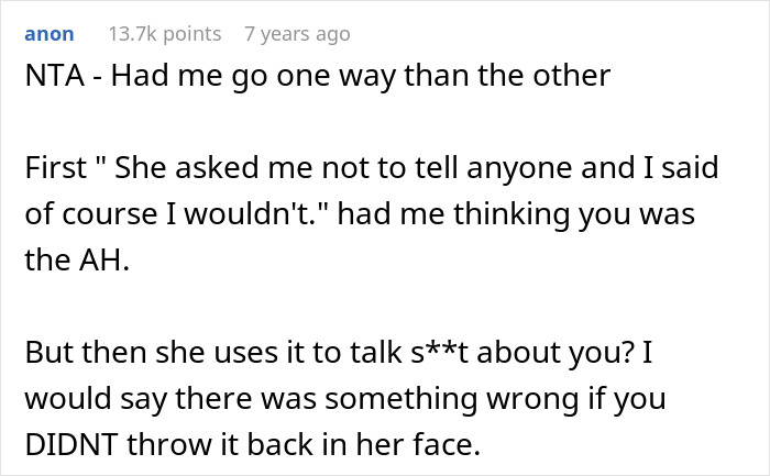 Reddit comment discussing secrecy and spite in fillers and botox story Reddit comment discussing secrecy and spite in fillers and botox story