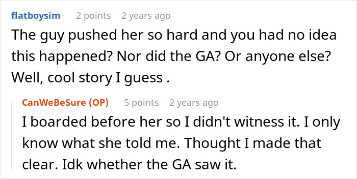 A comment questioning whether anyone witnessed the physical altercation at the airport. A comment questioning whether anyone witnessed the physical altercation at the airport.