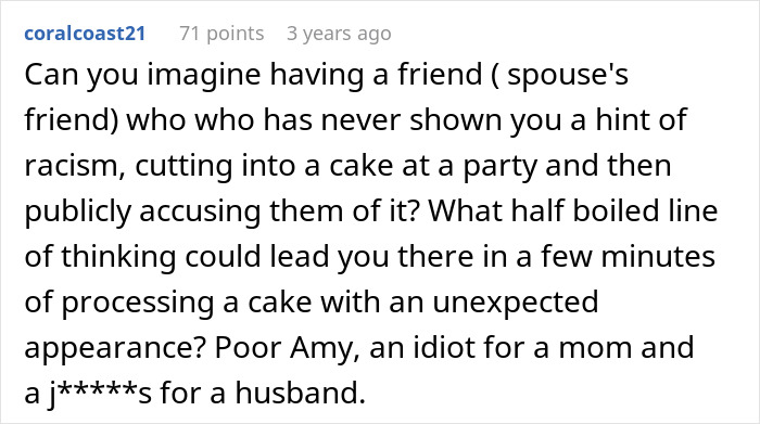 Comment about unexpected cake appearance leading to public accusations at a gender reveal Comment about unexpected cake appearance leading to public accusations at a gender reveal
