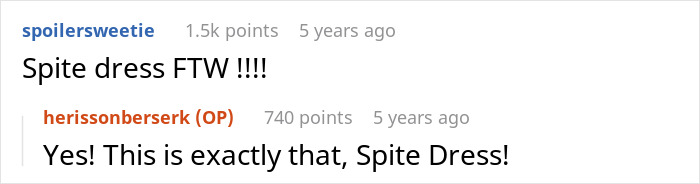 Comment endorsing spite dress for wedding