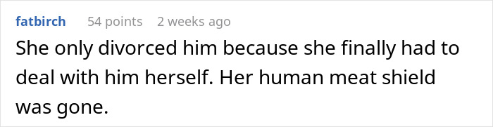 A comment suggesting a mom divorced her husband because she finally had to deal with him herself after her stepdaughter left. A comment suggesting a mom divorced her husband because she finally had to deal with him herself after her stepdaughter left.