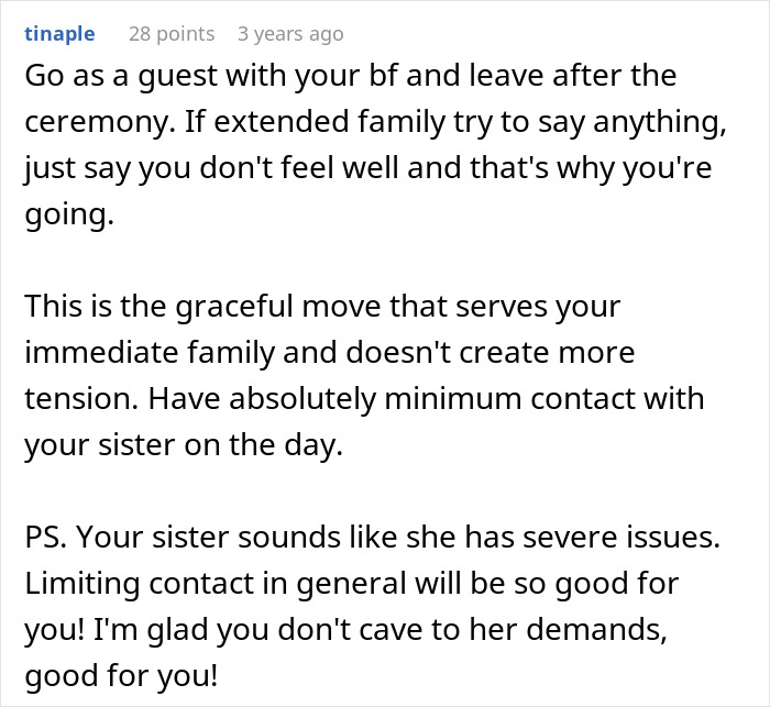 Reddit advice to attend wedding as guest with minimal contact to reduce family tension Reddit advice to attend wedding as guest with minimal contact to reduce family tension