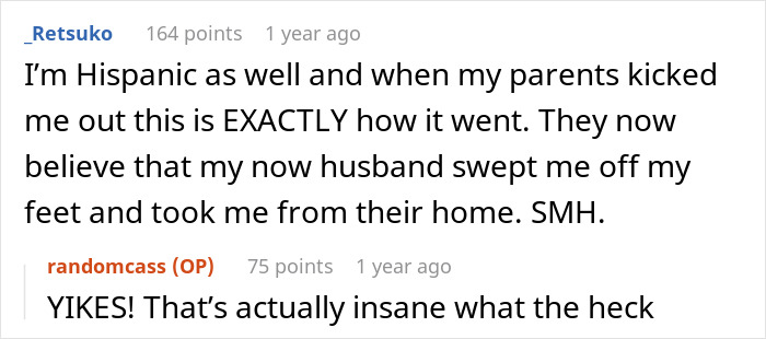 A screenshot showing a Reddit comment where a woman is told to leave home because she refused to follow one rule.