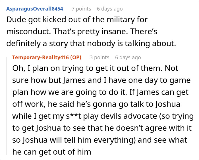 A Reddit discussion where users provide advice about loving parents being hostile to their daughter for a jobless bro. A Reddit discussion where users provide advice about loving parents being hostile to their daughter for a jobless bro.