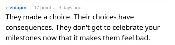 Reddit comment on consequences of parents' choices and missed milestones celebration Reddit comment on consequences of parents' choices and missed milestones celebration