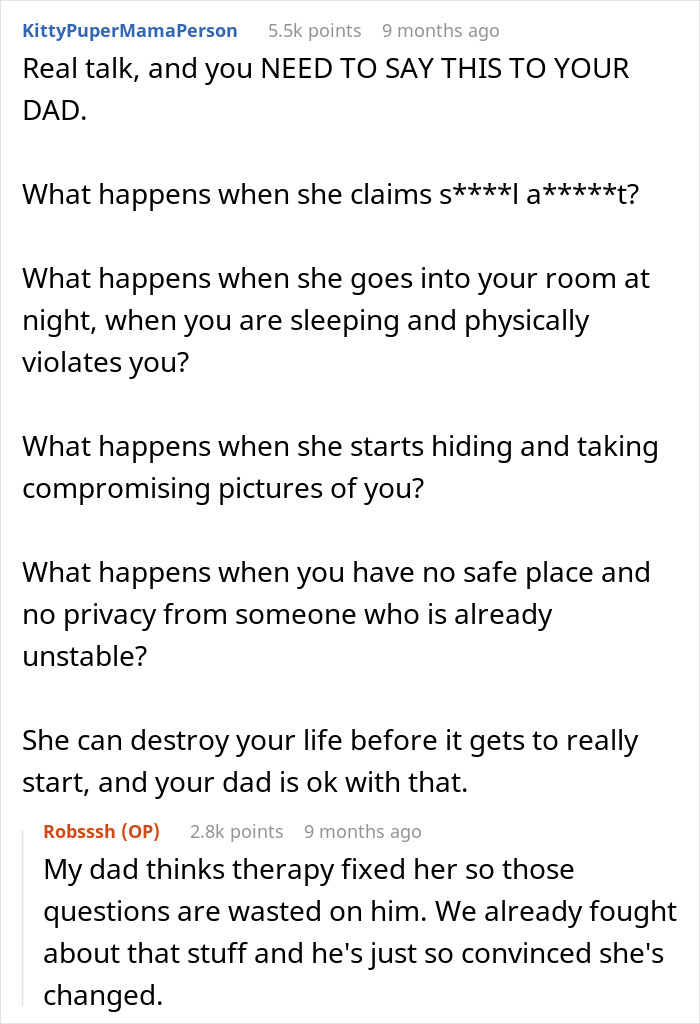 An online comment asking the dad to address serious concerns about harassment by his girlfriend's daughter.