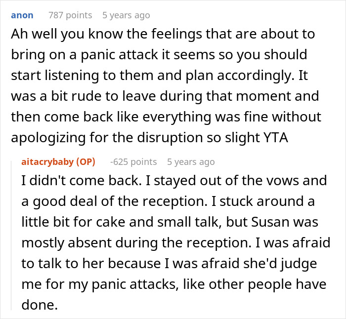 Discussion about panic attack disrupting wedding ceremony Discussion about panic attack disrupting wedding ceremony