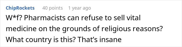 Comment shocked pharmacists refuse selling medicine for religious reasons Comment shocked pharmacists refuse selling medicine for religious reasons