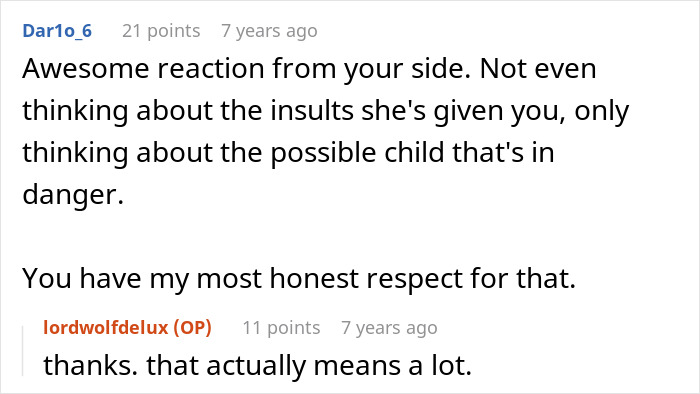 Online comment praising a reaction to a parenting fail, highlighting the focus on a child's danger. Online comment praising a reaction to a parenting fail, highlighting the focus on a child's danger.
