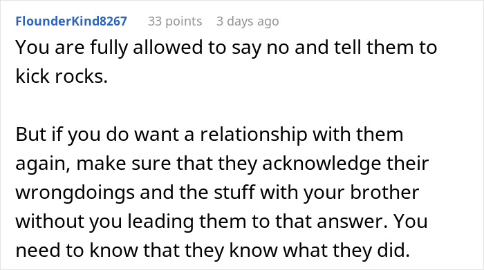 Comment advising to say no and demand acknowledgment of wrongdoings Comment advising to say no and demand acknowledgment of wrongdoings