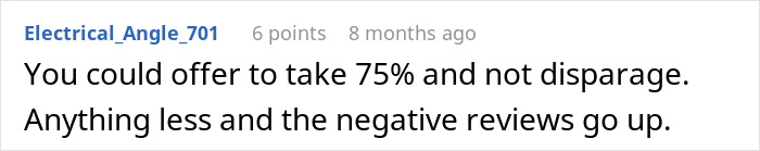 Comment suggesting to offer 75 percent refund to avoid negative reviews about wedding coordinator