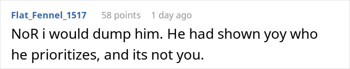 Comment advising to end relationship due to lack of priority before wedding