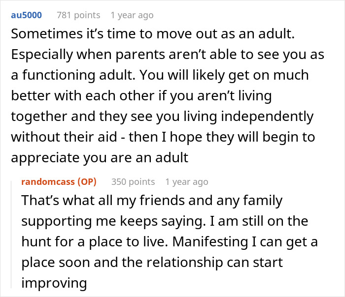 A woman is told to leave home after refusing to follow one rule. A Reddit comment suggests moving out as an adult.