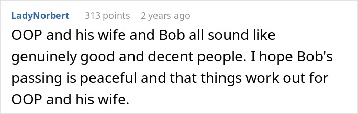Screenshot of an online comment wishing well to a husband and his wife after his accident.