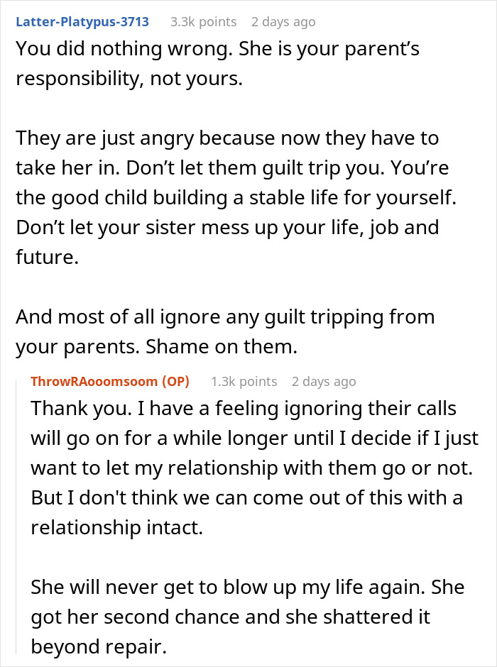 Text of online advice on handling family conflict with homeless sister