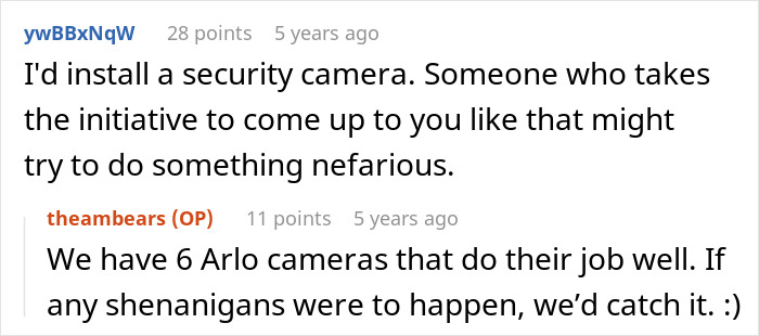 A comment suggesting a security camera to handle the Karen situation. A comment suggesting a security camera to handle the Karen situation.