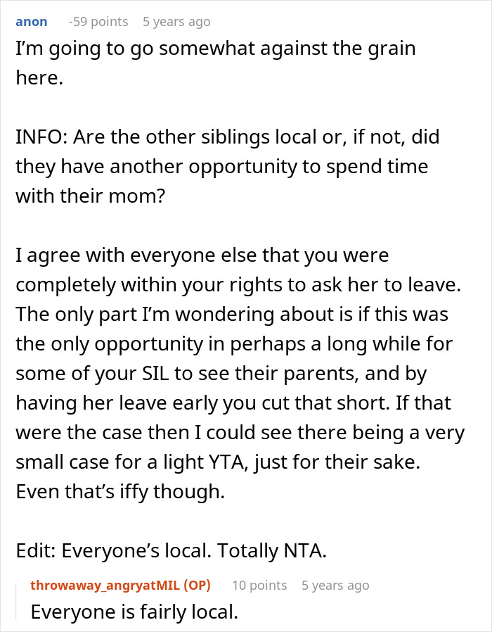 Online discussion about family dynamics and MIL visit