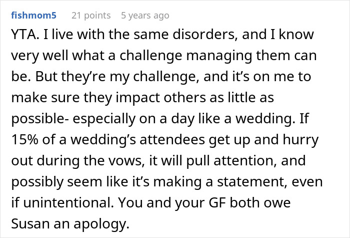 Comment about managing panic disorder and impact on wedding guests Comment about managing panic disorder and impact on wedding guests