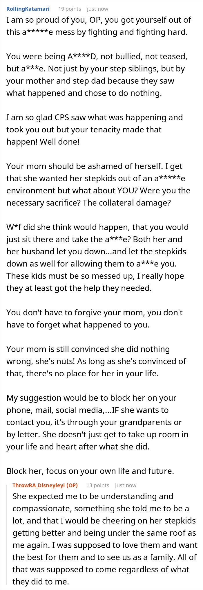 Encouragement to block mom and focus on own future