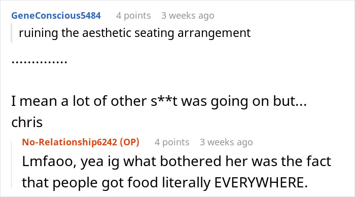Users discuss wedding food issues and disruption during an unplanned KFC wedding