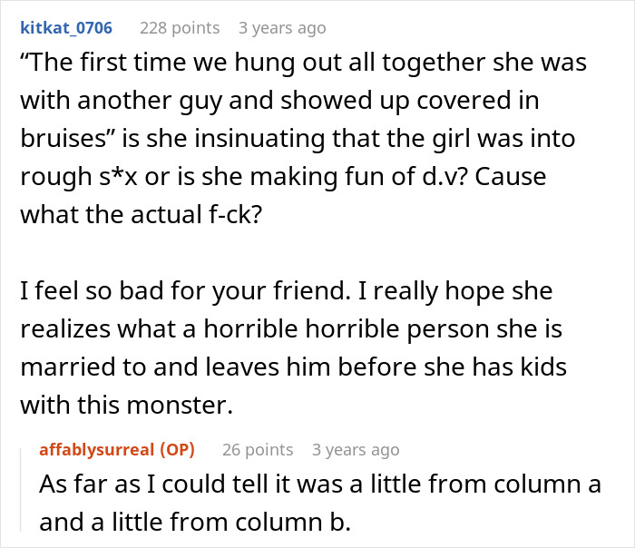 Another comment about a groom making his wedding all about him and the boys, while the bride holds back tears.