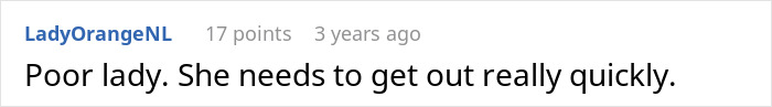 A comment expressing sympathy for the bride and suggesting she needs to leave the wedding situation quickly.