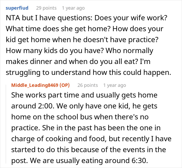 A comment thread on a woman's gaming problem, with users asking for details about her work and their son's schedule.