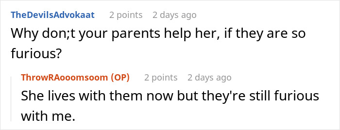 Comments on parents being furious and living situation of homeless sister