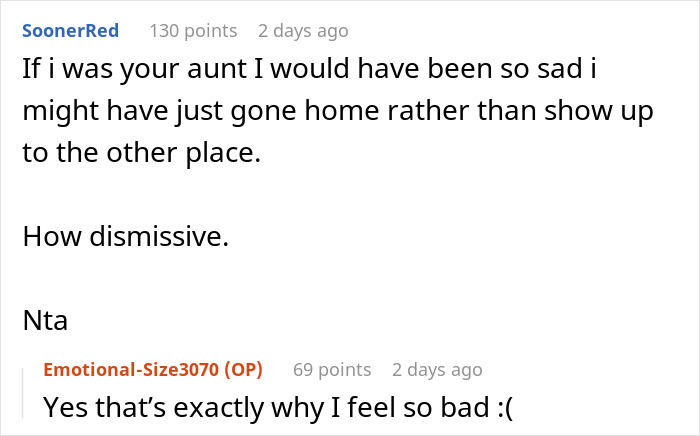 A comment on the story where mom hijacks aunt's birthday plans, expressing sadness for the aunt. A comment on the story where mom hijacks aunt's birthday plans, expressing sadness for the aunt.