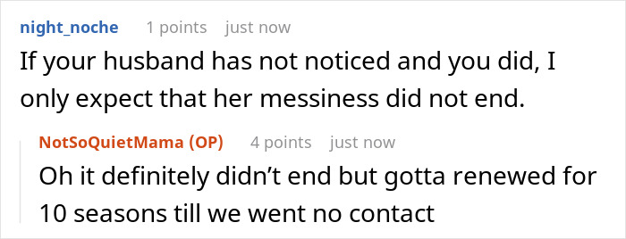 A screenshot of a Reddit comment where a user talks about a husband's mom's breakdown over not moving in.