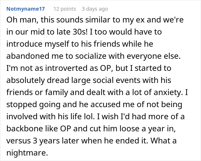 A comment by an introvert sharing a similar experience to the introverted GF during her ex-boyfriend's birthday bar crawl. A comment by an introvert sharing a similar experience to the introverted GF during her ex-boyfriend's birthday bar crawl.