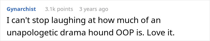 A comment expressing amusement at the woman's dramatic drunken tantrum over a honeymoon trip.