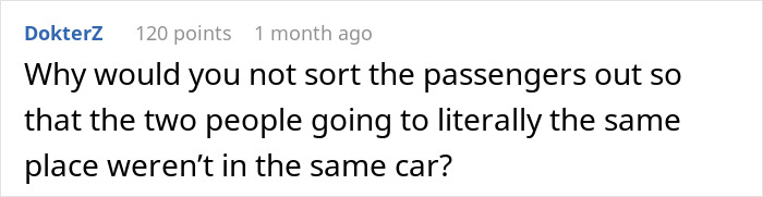 Comment questioning passenger arrangements in the parking lot situation Comment questioning passenger arrangements in the parking lot situation