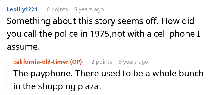 A comment section discussing a bully and his mom, where a user asks about calling the police in 1975. A comment section discussing a bully and his mom, where a user asks about calling the police in 1975.