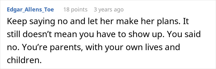 A comment on an article about a pregnant woman having contractions, and her MIL refusing to leave.