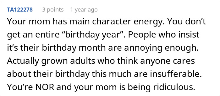 A comment discussing a mom's wish for a birthday year, and the daughter's wedding plans. A comment discussing a mom's wish for a birthday year, and the daughter's wedding plans.