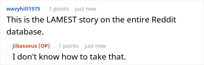 User comment calling the story the lamest on Reddit