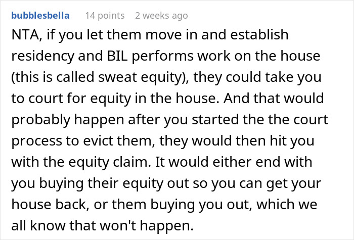 Reddit advice for a woman whose sister's family assumes her new home will be their abode, warning of legal issues.