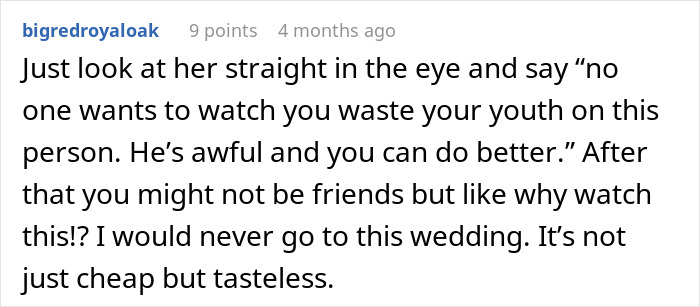 Comment advising friend to confront about wedding and fiancé Comment advising friend to confront about wedding and fiancé