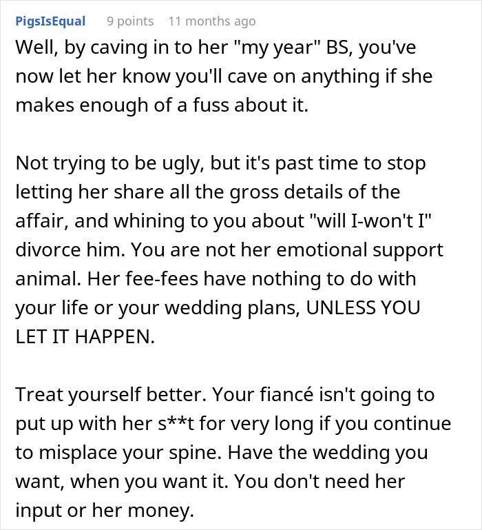 A detailed comment advising a daughter on her mom wanting a whole year to celebrate her birthday. A detailed comment advising a daughter on her mom wanting a whole year to celebrate her birthday.