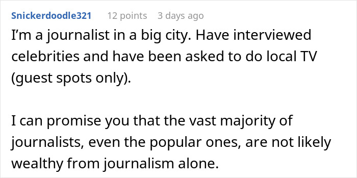 Comment about journalists and their financial status despite fame Comment about journalists and their financial status despite fame
