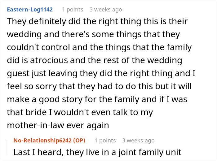 Online conversation about wedding family drama and running away to a local KFC for marriage