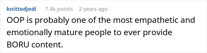 A comment on the husband's accident and marriage ending, calling the OOP empathetic and emotionally mature.