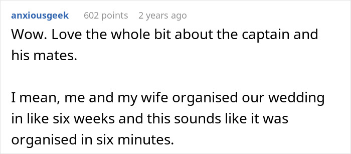 Comment discussing wedding organization compared to a unique wedding Comment discussing wedding organization compared to a unique wedding