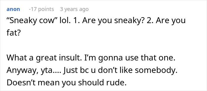 Reddit comment discussing insult and rudeness related to MIL cake incident